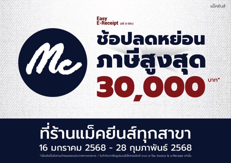 ‘แม็คยีนส์’ ร่วม ‘Easy E-Receipt 2568’ ชวนช้อป ลดหย่อนภาษีสูงสุด 30,000 บาท ทุกสาขาทั่วไทย