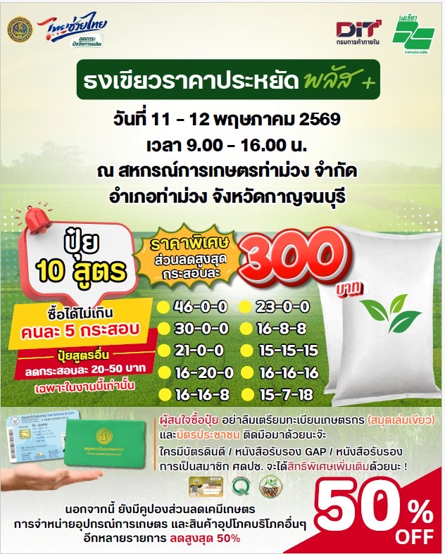 กรมการค้าภายในผนึกกำลัง จังหวัดกาญจบุรี เตรียมจัด ‘ธงเขียวราคาประหยัดพลัส’ ช่วยเกษตรกรและประชาชนลดค่าครองชีพ